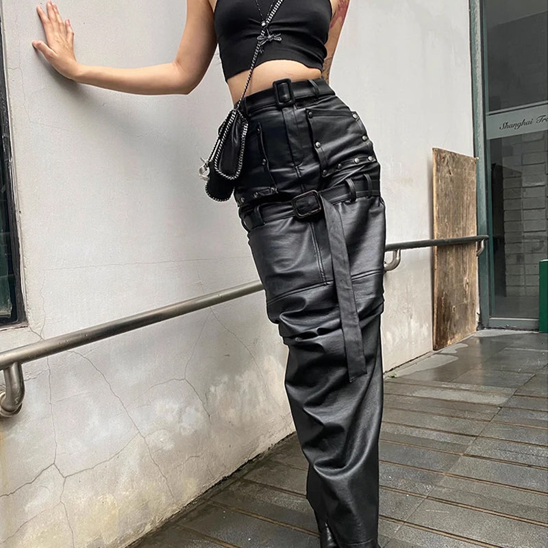 Faux Leather Long Skirt