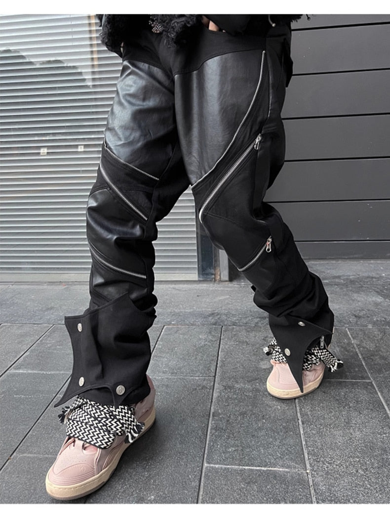 Leather Patchwork Pants