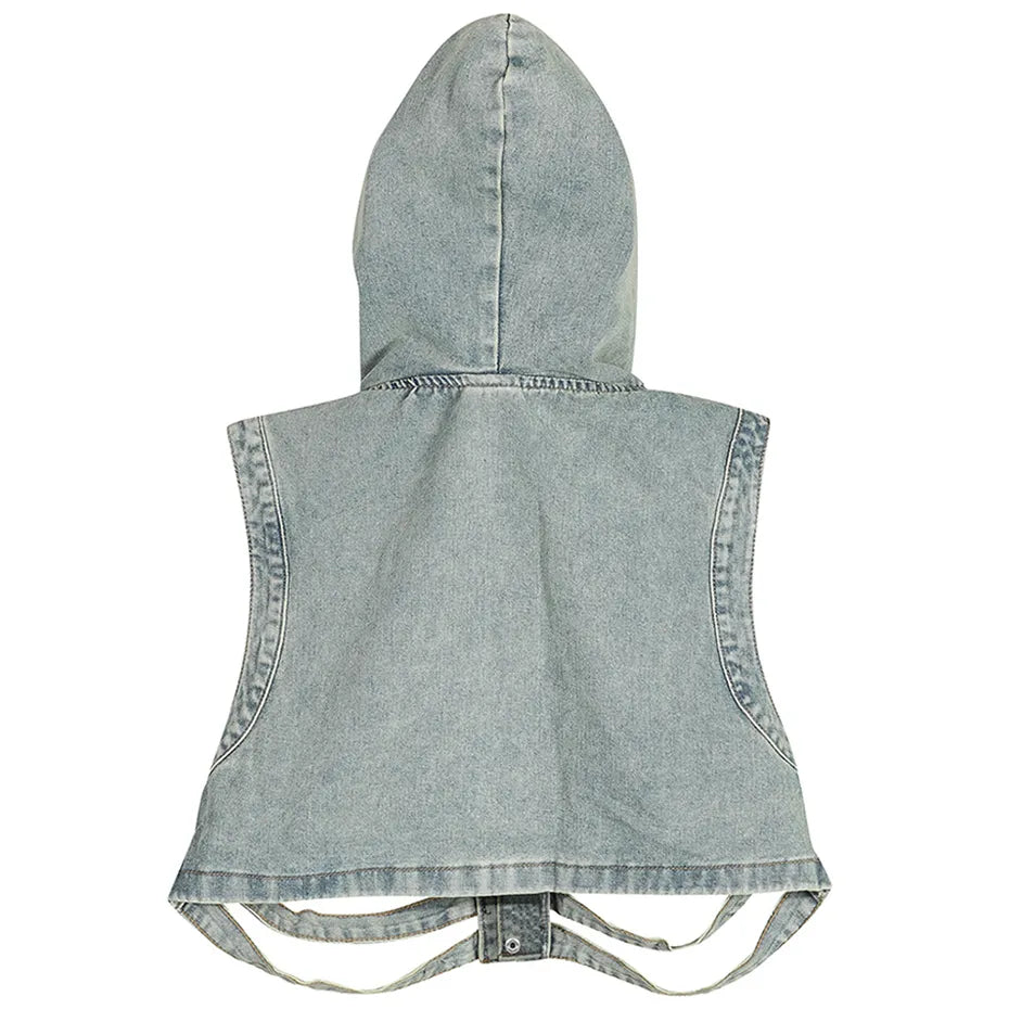 Skeleton Hooded Denim Vest