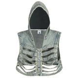 Skeleton Hooded Denim Vest